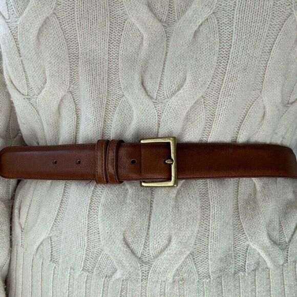 Mens Coach British Tan Cowhide Brown Leather Dress Belt Brass Buckle Sz 38 - Picture 1 of 3